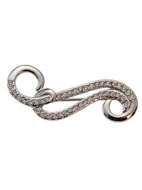 Swarovski Silver-Tone Clear Crystal Curved Pin Brooch, Swan Marked M1008